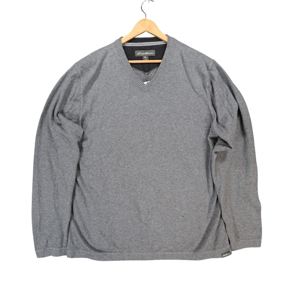 Eddie Bauer V-Neck Sweater Mens XL Gray Excellent Classic Knit